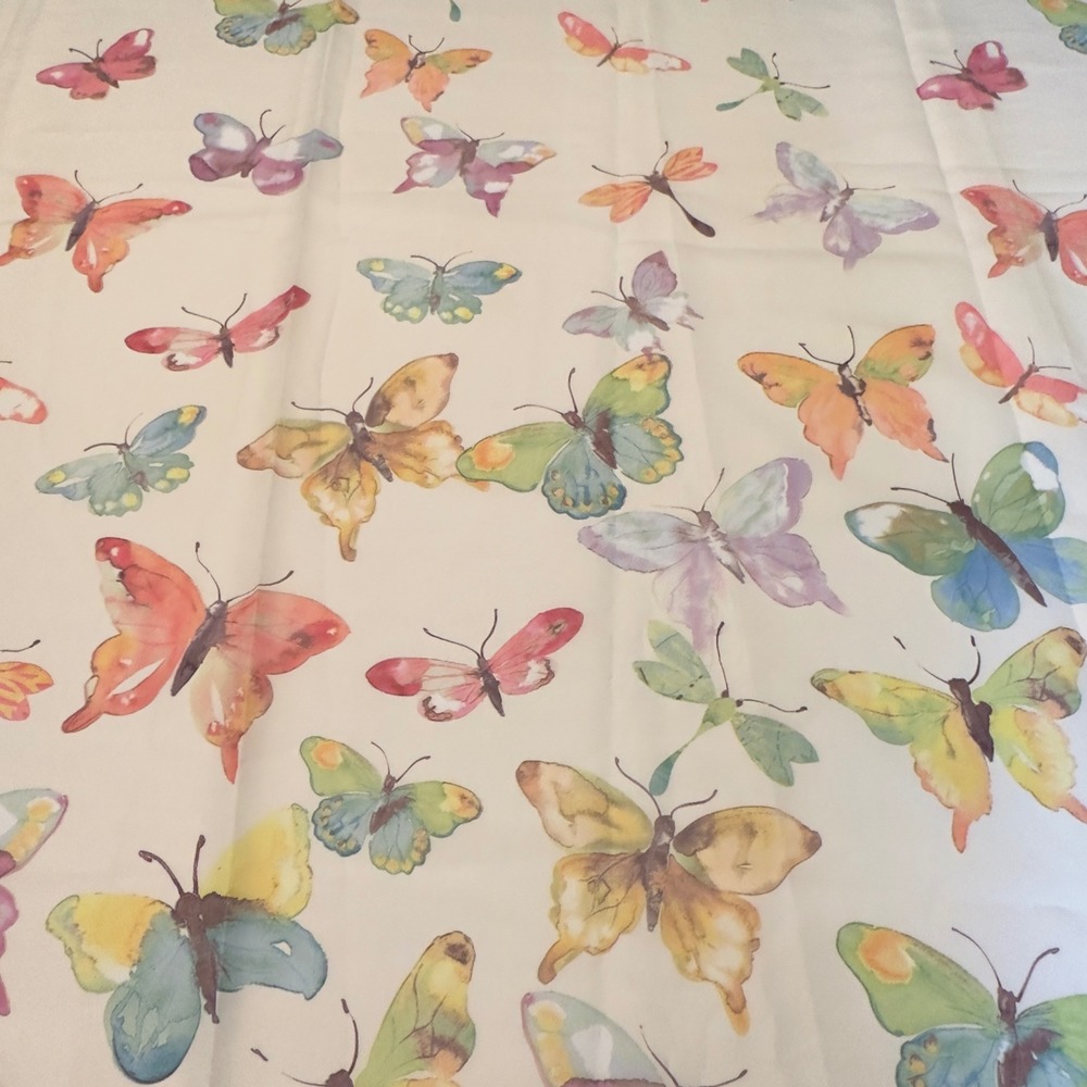 Butterfly Shower Curtain Cream Watercolor Floral Print 70x72 Cottagecore Decor
